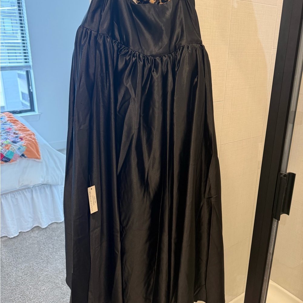 For Love & Lemons Black Satin Maxi Skirt